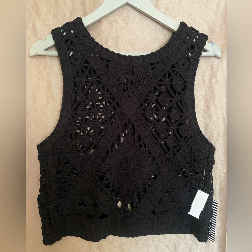Haute Monde Black Crochet Tank Top